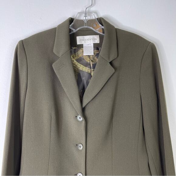 Jones NY green wool preppy office longline button jacket blazer 8 - Picture 2 of 6